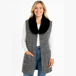 Sleeveless Wool-blend Vest With Faux Fur Collar